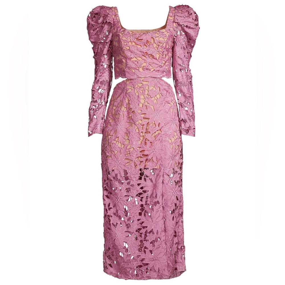 Elliatt Pink Sheath Midi Dress with Puff Sleeves